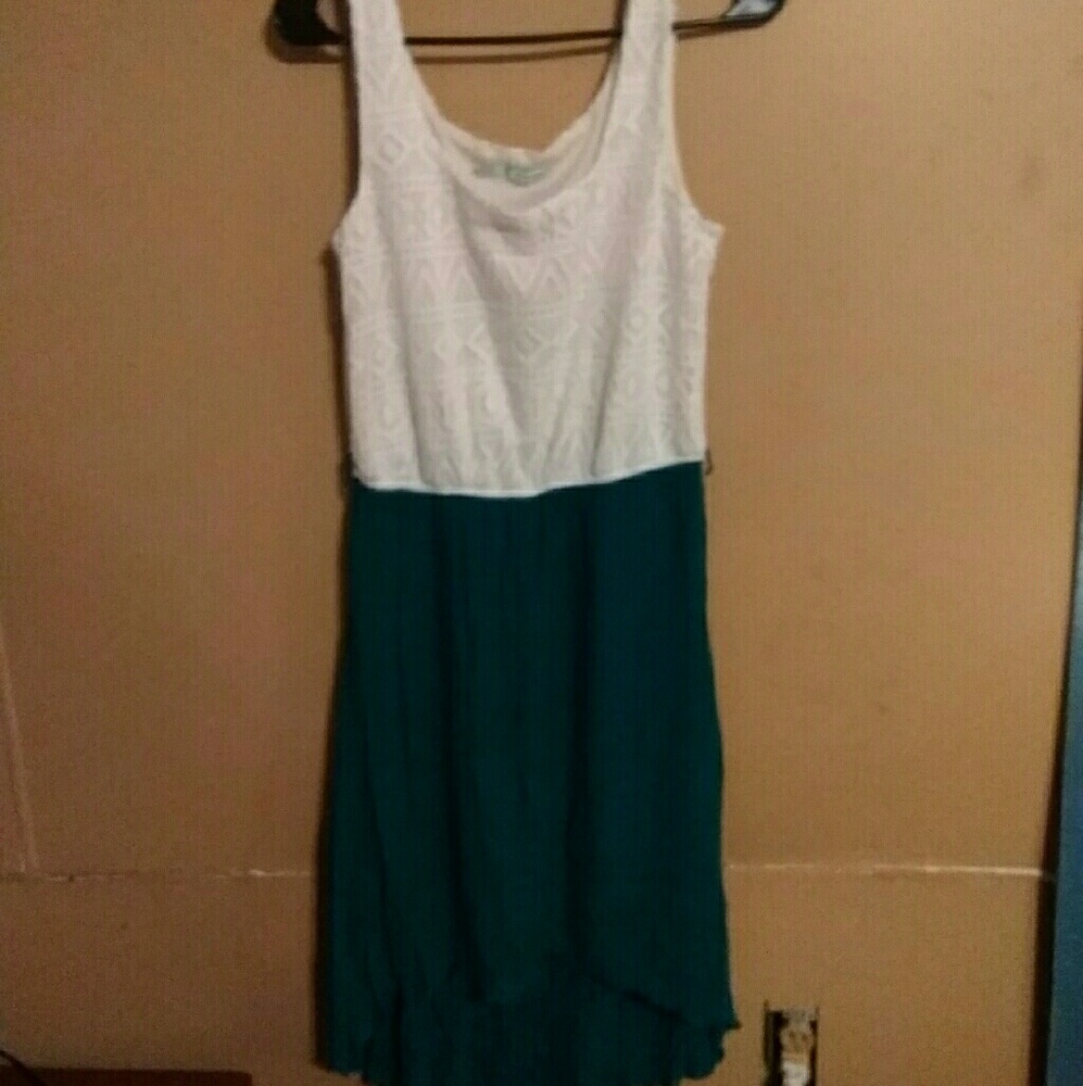 Teal/cream high-low summer dress